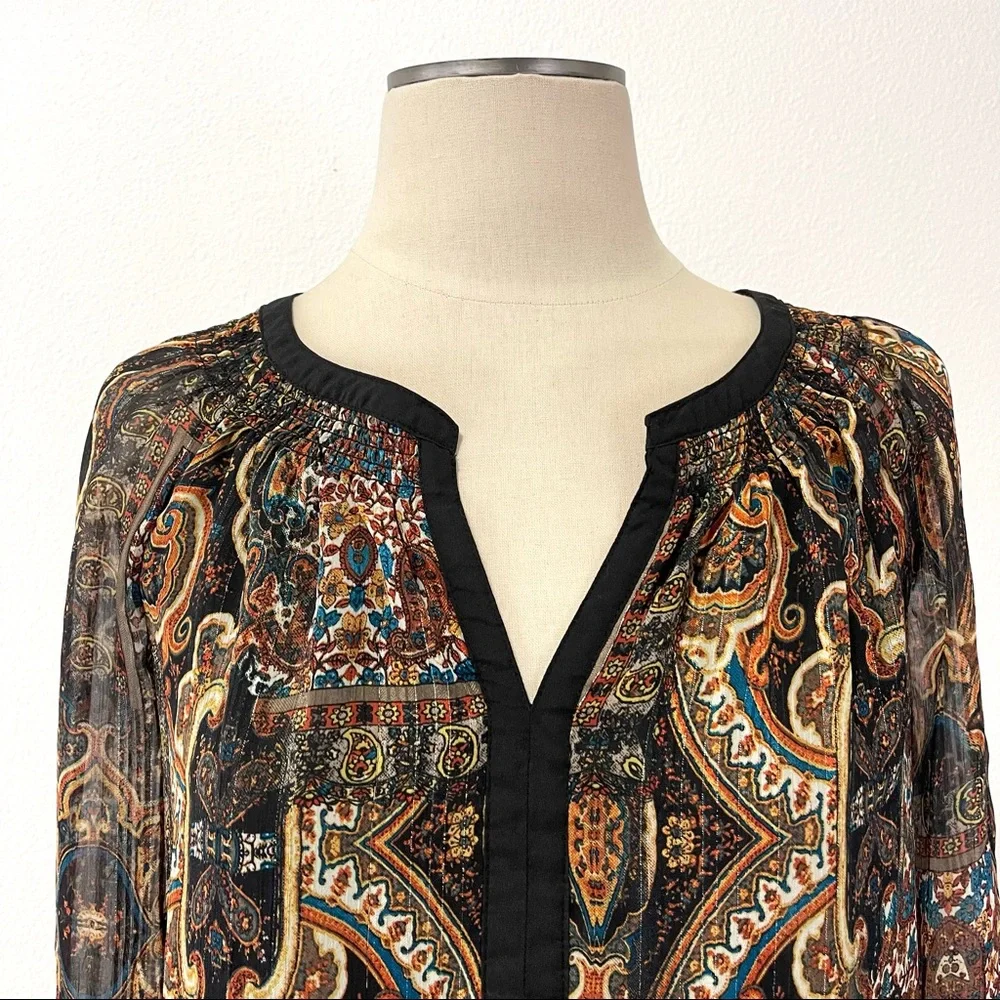 Anthropologie- Meadow Rue Multi Metallic Paisley Blouse Size XS_2
